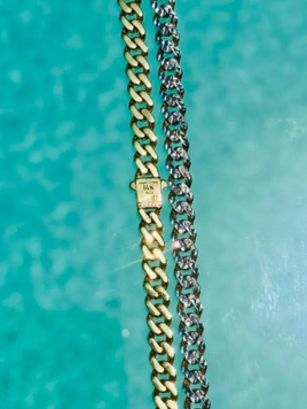 Miami Cuban Pave 6.5mm Chain in 14K Gold Two-Tone Reversable 22 inch Necklace